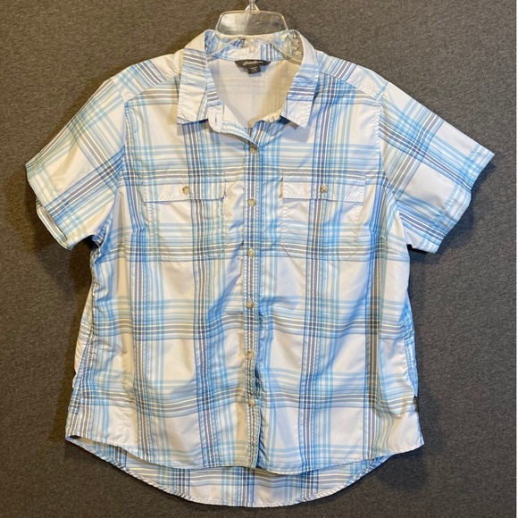 Eddie Bauer Tops - Eddie Bauer Womens XL Blue Plaid Short Sleeve Button Up Hiking Shirt EB004068